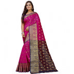 Women's Silk Blend Woven Saree With Unstitched Blouse 5.5Mtr (Purple-Pink)