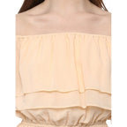 Women's Polyester Solid Sleeveless Knee-Length Dress (Beige)