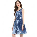 Women's Denim Tie &amp; Dye Sleeveless Above Knee Dress (Blue)