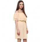 Women's Polyester Solid Sleeveless Knee-Length Dress (Beige)
