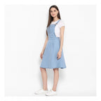 Women's Denim Solid Sleeveless Above Knee Dress (Blue)