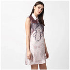 Women's Polyester Printed Sleeveless Above Knee Dress (Orange)