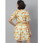 Women's Polyester Printed Flutter Above Knee Dress (Yellow - Orange)