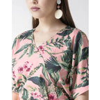 Women's Polyester Floral Half Sleeve Jumpsuit (Pink)
