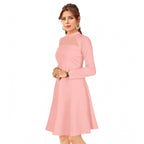 Women's Knitting stretchable Solid Round Neck Full Sleeve Dress (Peach)