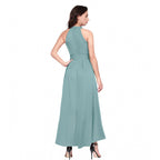 Women's Polyester Solid Halter Neck Sleeveless Dress (Pista)