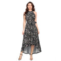 Women's Polyester Printed Halter Neck Sleeveless Dress (Black)