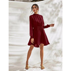 Women's Fox Georgette Solid High Neck Full Sleeve Dress (Maroon)