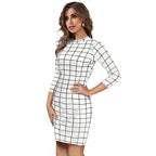 Women's Polyester Solid High Neck Full Sleeve Dress (White)