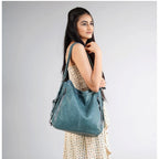 Women's PU Leather Medium Shoulder Zipper Handbag (Blue)