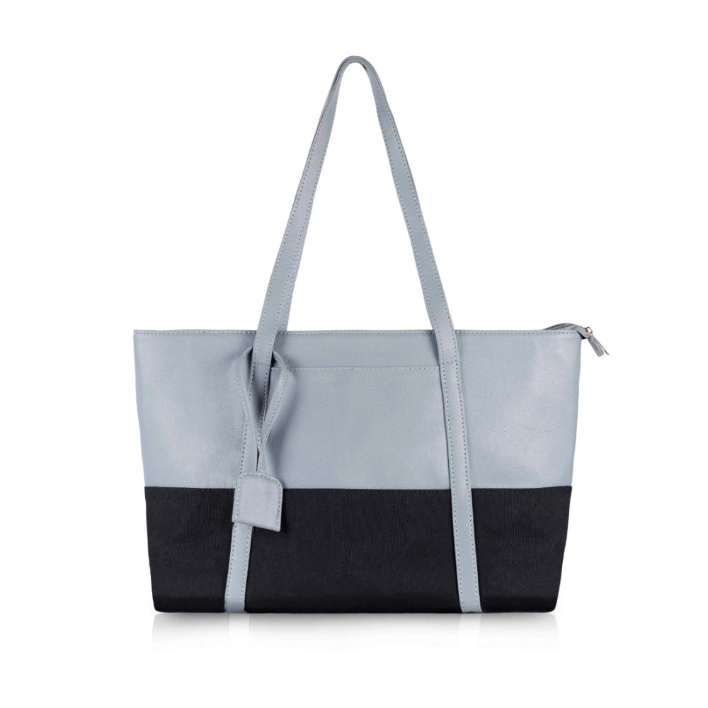 Women's Faux Leather Large Shoulder Zipper Handbag (Light Blue)