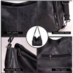 Women's PU Leather Medium Shoulder Zipper Handbag (Black)
