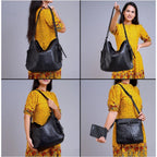 Women's PU Leather Medium Shoulder Zipper Handbag (Black)
