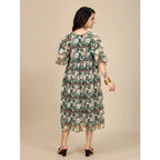 Women's Georgette Printed Round Neck Short Sleeve Dress (Black)