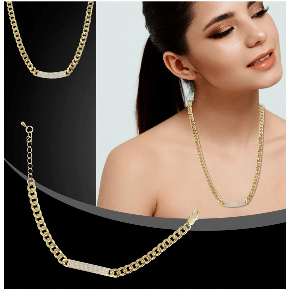 Women's Stainless Steel Gold Polish Polish Hand Bracelet And Necklace (Gold Plated)