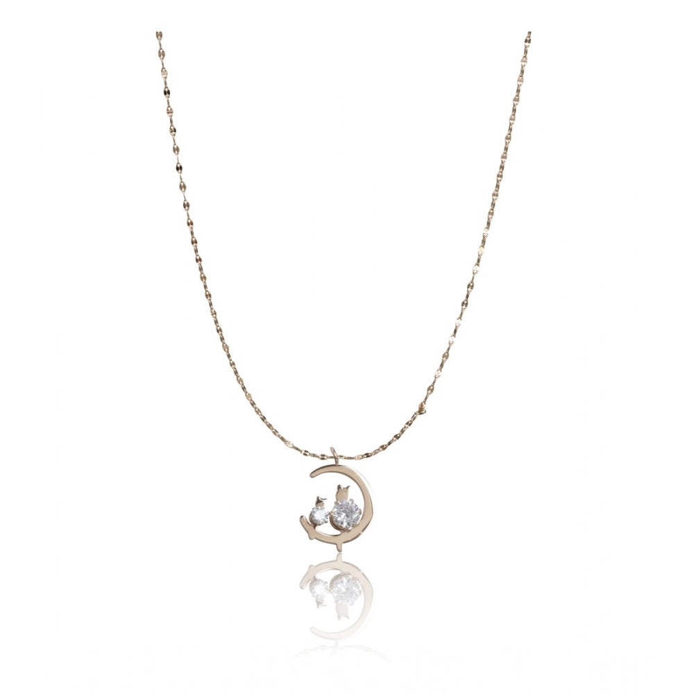 Women's Stainless Steel Moon Pendent Delicate Chain (Gold Plated)