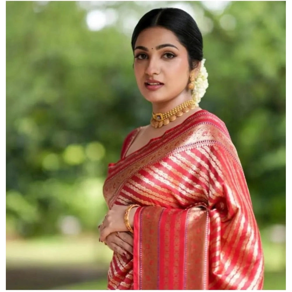 Women's Silk Printed Saree With Unstitched Blouse 5.5Mtr (Pink)