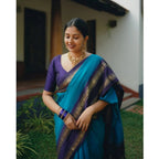 Women's Silk Printed Saree With Unstitched Blouse 5.5Mtr (Blue)