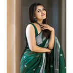 Women's Cotton  Printed Saree With Unstitched Blouse 5.5Mtr (Green)