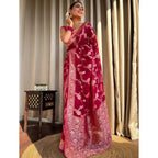 Women's Silk Printed Saree With Unstitched Blouse 5.5Mtr (Pink)