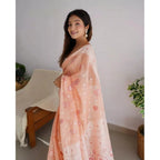 Women's Cotton  Printed Saree With Unstitched Blouse 5.5Mtr (Peach)