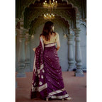 Women's Cotton  Printed Saree With Unstitched Blouse 5.5Mtr (Purple)
