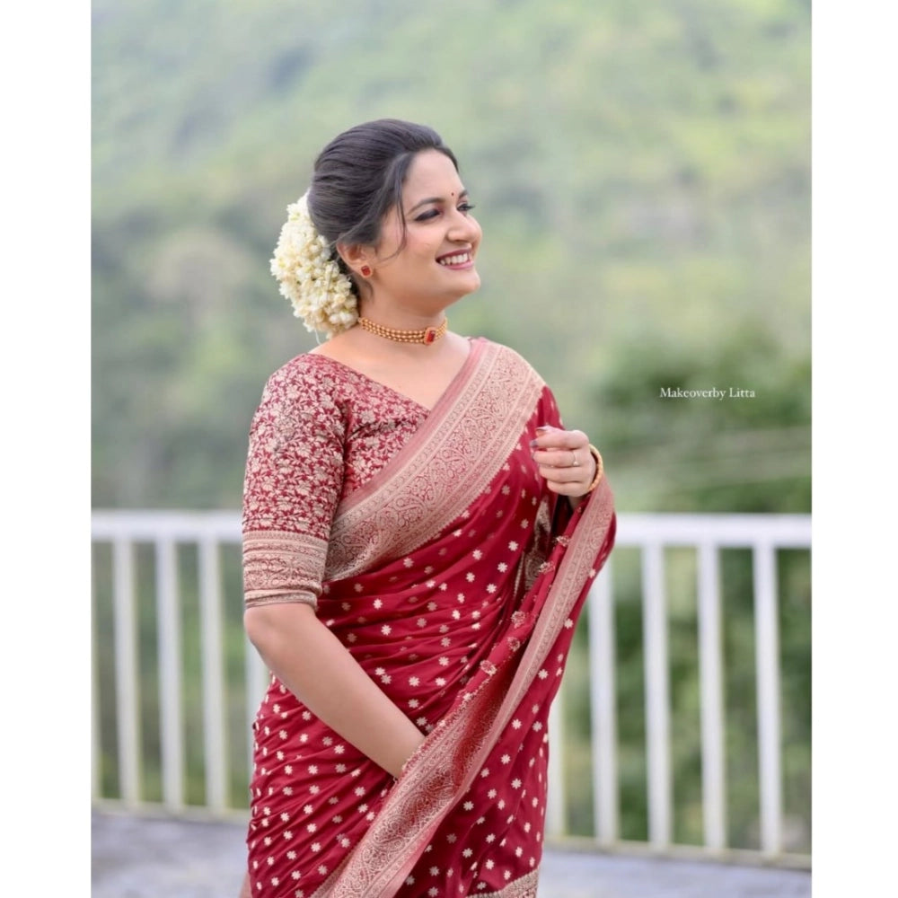 Women's Silk Printed Saree With Unstitched Blouse 5.5Mtr (Maroon)