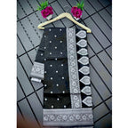 Women's Silk Printed Saree With Unstitched Blouse 5.5Mtr (Black)
