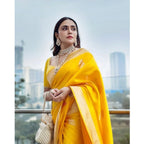 Women's Silk Printed Saree With Unstitched Blouse 5.5Mtr (Yellow)
