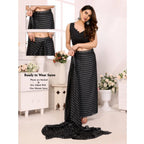 Women's  Black Berry Striped Ready-to-Wear Saree With Unstitched Blouse 5.5 Mtr (Grey-Black)