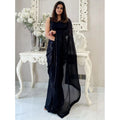 Women's Georgette Embellished Sequnece Bollywood Saree With Unstitched Blouse 5.5Mtr (Black)