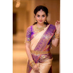Women's Soft Lichi Silk Printed Saree With Unstitched Blouse 5.5Mtr (Purple)