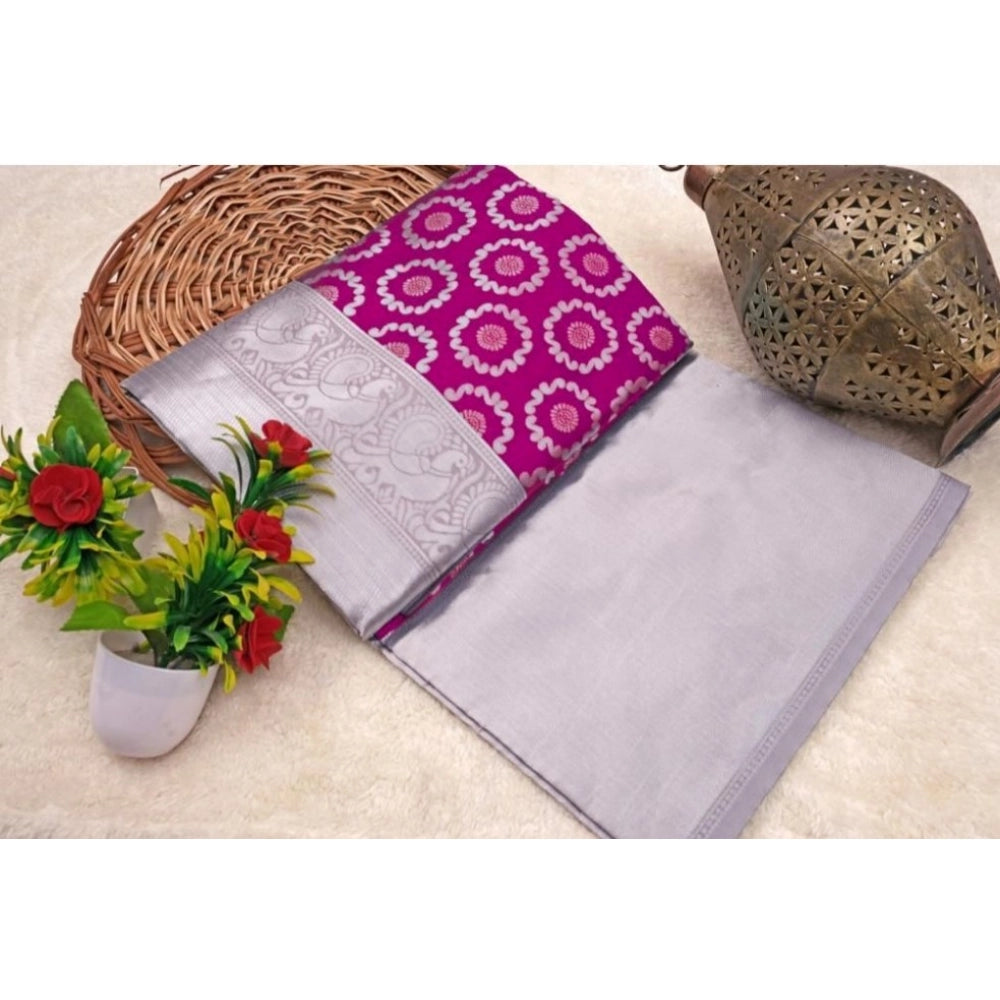 Women's Soft Lichi Silk Printed Saree With Unstitched Blouse 5.5Mtr (Pink)
