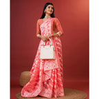 Women's Cotton Silk Printed Saree With Unstitched Blouse 5.5Mtr (Peach)