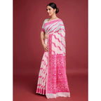 Women's Jamdani Cotton Silk Printed Saree With Unstitched Blouse 5.5Mtr (Pink)