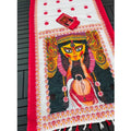 Women's linen Digital Print Saree With Unstitched Blouse 5.5Mtr (White)