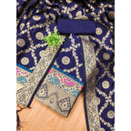 Women's Banarasi Silk Printed Unstitched Salwar Suit Material With Dupatta (Navy Blue, 3Mtrs)