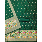 Women's Banarasi Silk Printed Unstitched Salwar Suit Material With Dupatta (Bottle Green, 3Mtrs)