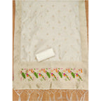 Women's Banarasi Silk Printed Unstitched Salwar Suit Material With Dupatta (White, 3Mtrs)