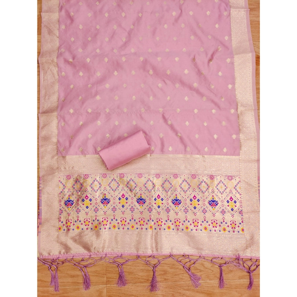 Women's Banarasi Silk Printed Unstitched Salwar Suit Material With Dupatta (Light Pink, 3Mtrs)