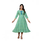 Women's Rayon Print With Embroidery Work A-Line Kurti (Rama)