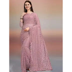 Women's Net Self Design Saree With Unstitched Blouse 5.5Mtr (Light Brown)