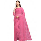 Women's Net Self Design Saree With Unstitched Blouse 5.5Mtr (Dark Pink)