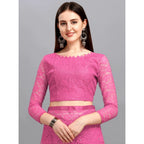 Women's Net Self Design Saree With Unstitched Blouse 5.5Mtr (Dark Pink)