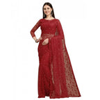 Women's Net Self Design Saree With Unstitched Blouse 5.5Mtr (Maroon)