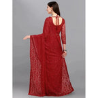 Women's Net Self Design Saree With Unstitched Blouse 5.5Mtr (Maroon)