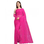 Women's Net Self Design Saree With Unstitched Blouse 5.5Mtr (Rani)