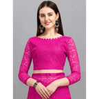 Women's Net Self Design Saree With Unstitched Blouse 5.5Mtr (Rani)