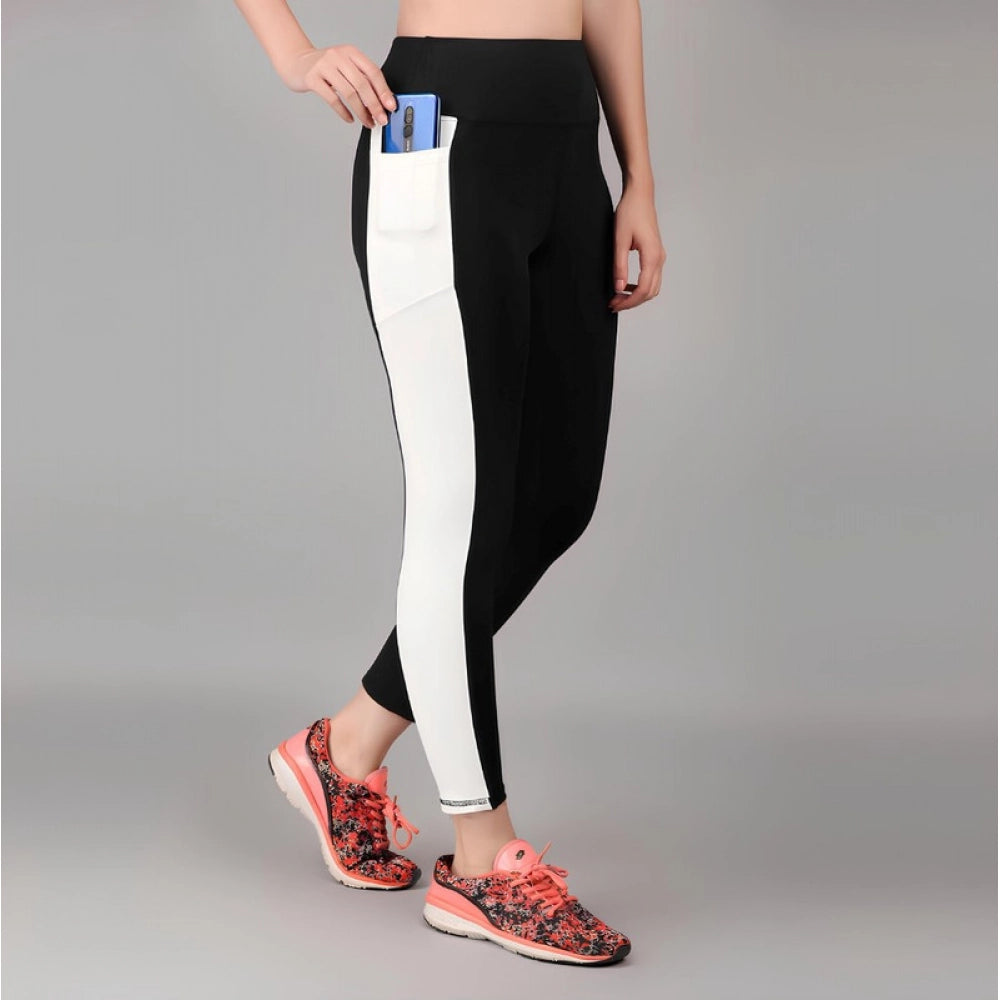 Women's Polyester Solid Ankle length High Waisted Tights (Black)