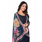 Women's chanderi silk  Printed Dupatta (Navy Blue, Length: 2 Mtr)